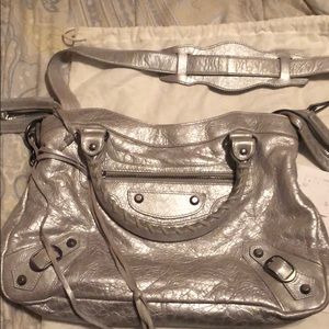 crinkled silver Balenciaga crossbody bag Authentic